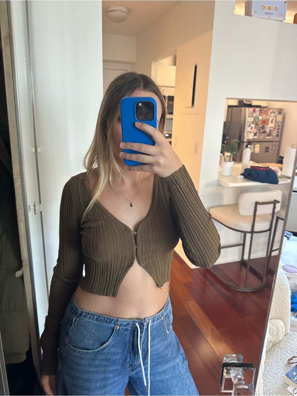 Urban Outfitters Olive Ribbed Cropped Cardigan